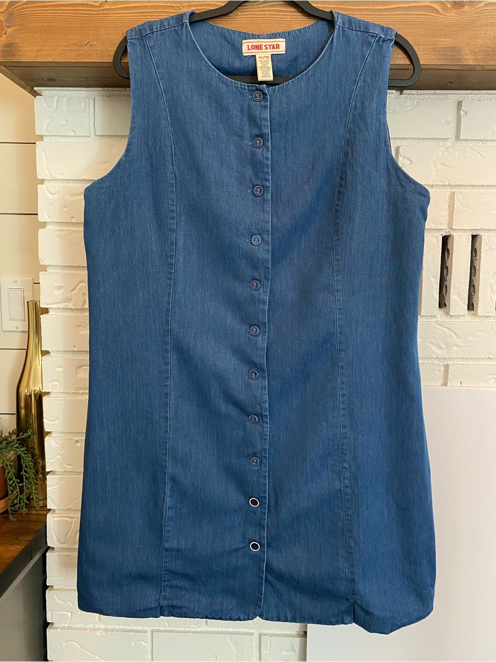 Lone Star Denim Shift Dress XL Sleeveless Button Front Lined 100% Cotton